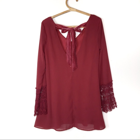 Reckless Angel | wine red bell sleeve dress | S - Picture 2 of 7
